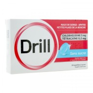 DRILL sans sucre Pastilles à  sucer Boite de 24 DRILL sans sucre Pastilles à  sucer Boite de 24