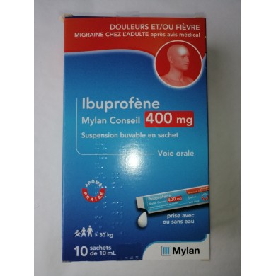 IBUPROFENE MYLAN 400 Mg  Boite de 10 sachets de 10 ml IBUPROFENE MYLAN 400 Mg  Boite de 10 sachets de 10 ml