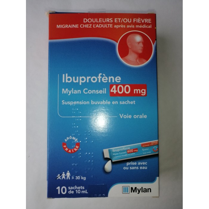 IBUPROFENE MYLAN 400 Mg  Boite de 10 sachets de 10 ml