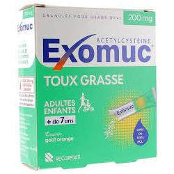 EXOMUC Toux grasse Sachet sans eau Goût Orange Boite de 15