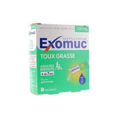 EXOMUC Toux grasse Sachet sans eau Goût Orange Boite de 15