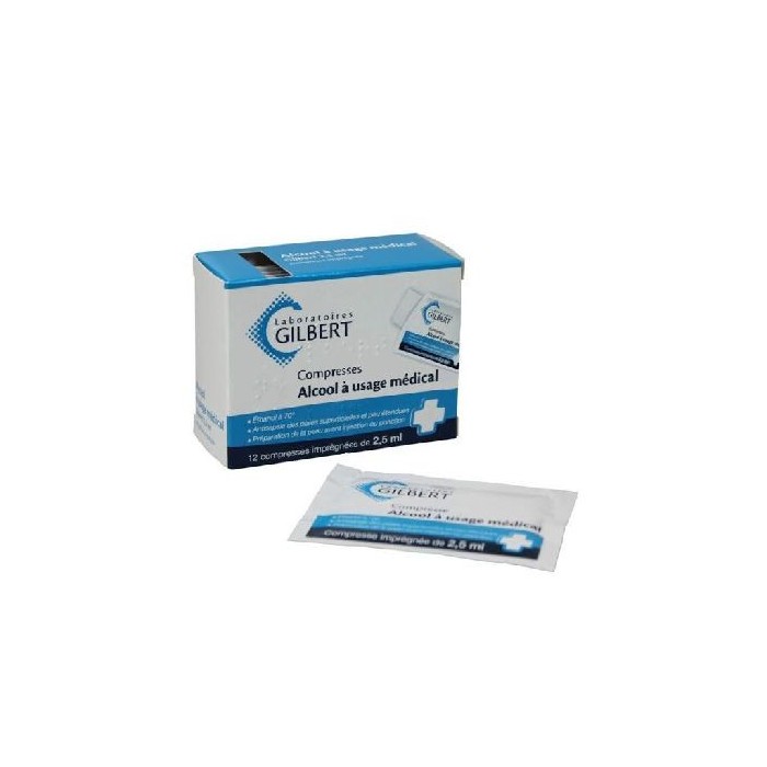 GILBERT COMPRESSEs IMPRéGNéeS D'ALCOOL à USAGE M2DICAL Boite de 12