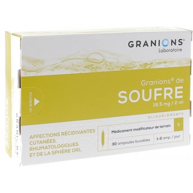 GRANIONS DE SOUFFRE 19.5 MG / 2 ML Boite de 30 ampoules buvables GRANIONS DE SOUFFRE 19.5 MG / 2 ML Boite de 30 ampoules buvables