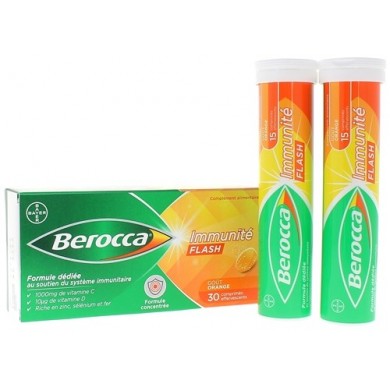 BEROCCA IMMUNITE FLASH Boite de 30 comprimés effervescent goût orange BEROCCA IMMUNITE FLASH Boite de 30 comprimés effervescent goût orange