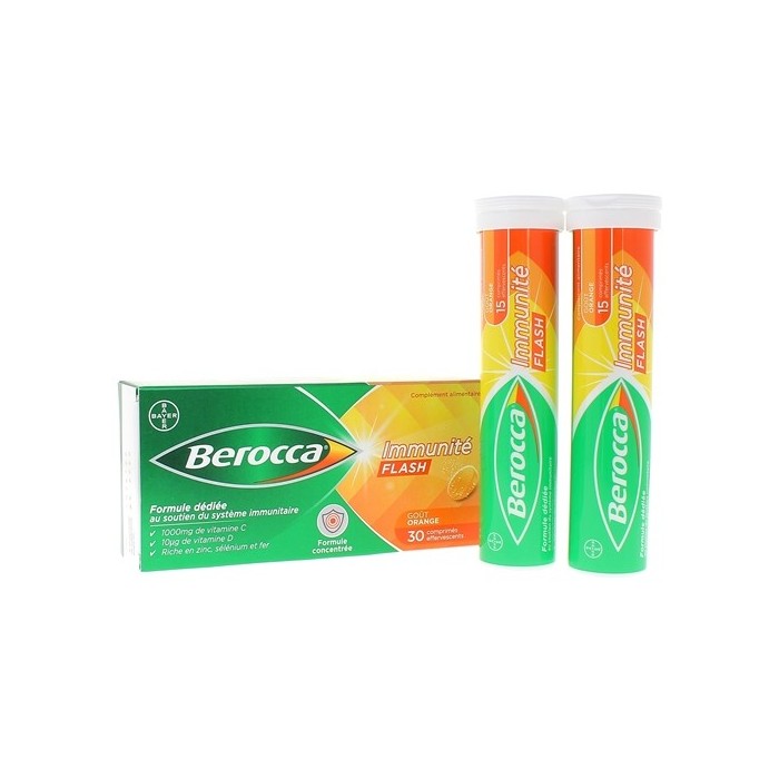 BEROCCA IMMUNITE FLASH Boite de 30 comprimés effervescent goût orange