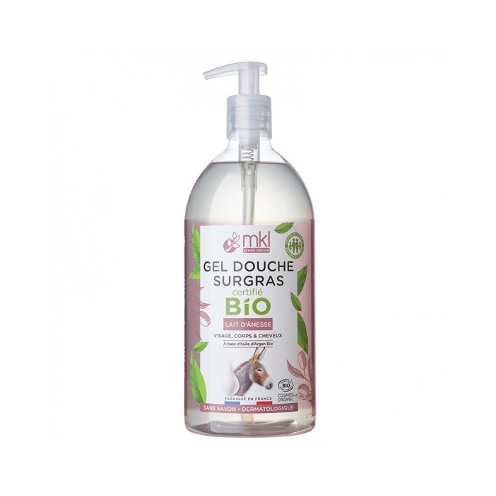 MKL Gel douche surgras BIO au lait d'ânesse Flacon pompe de 1 litre
